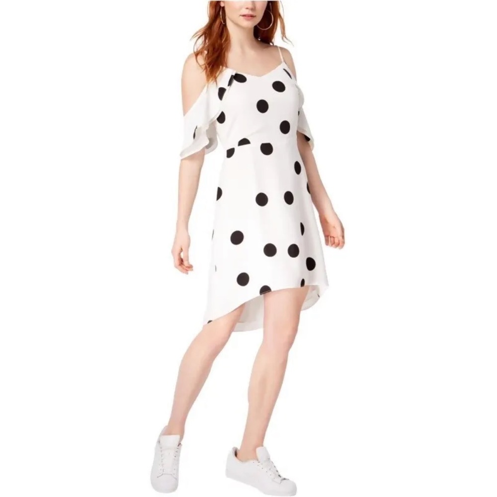 bar III Womens Flutter-Sleeve Cold Shoulder Dress, White, Medium